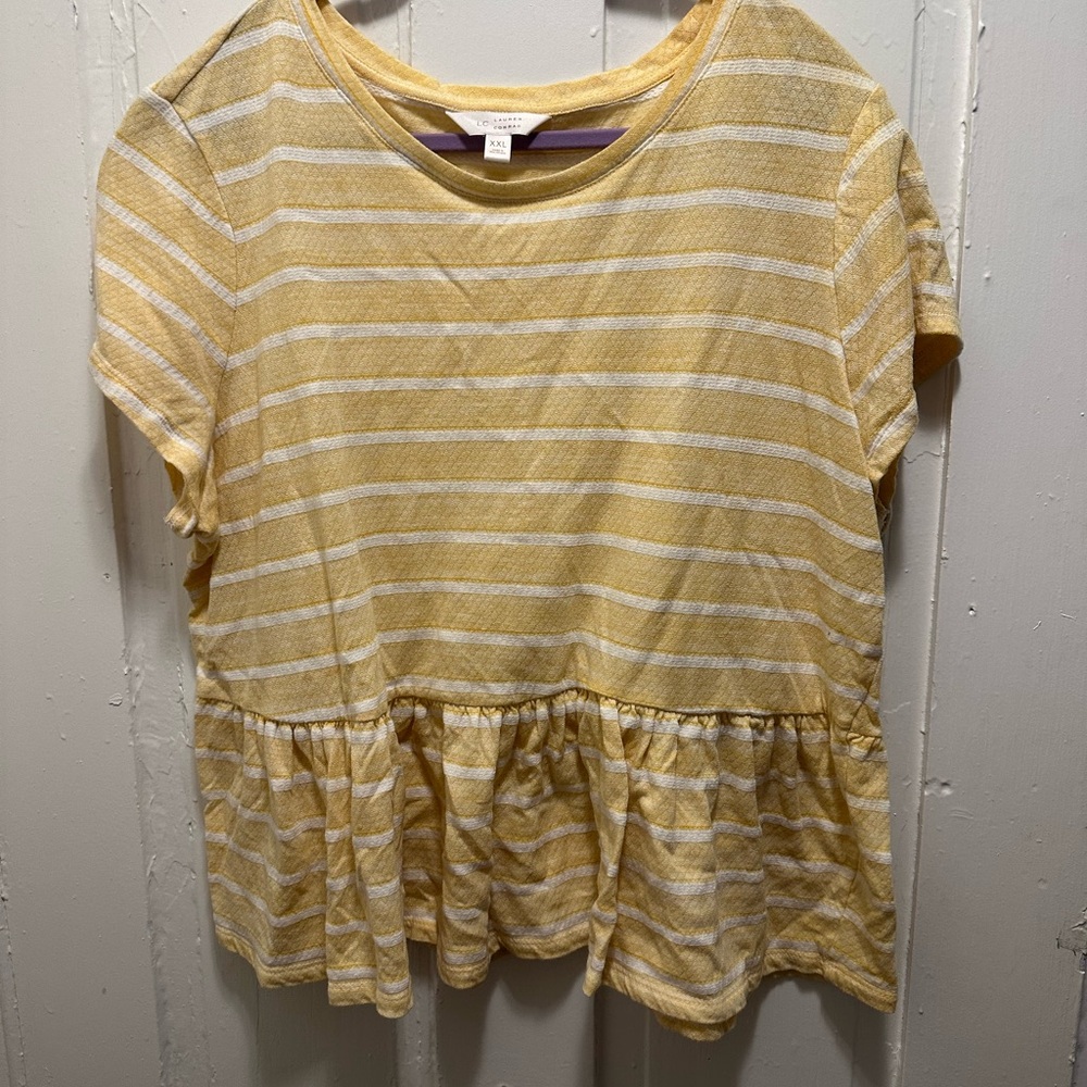 LC Lauren Conrad Mustard and Cream Striped Top